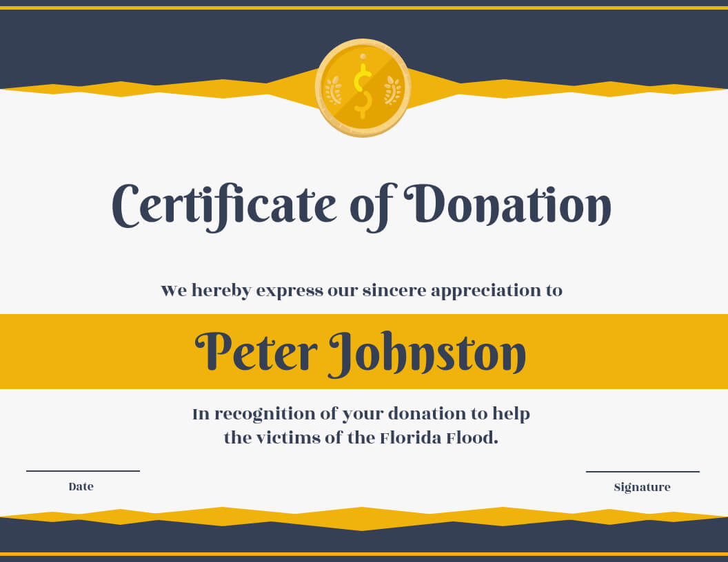 Certificate Of Donation Template Inside Donation Certificate Template