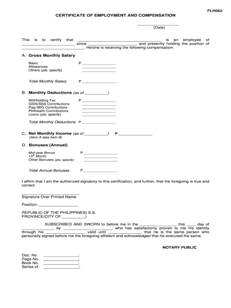 Certificate Of Employment With Compensation – Fill Online Within Template Of Certificate Of Employment