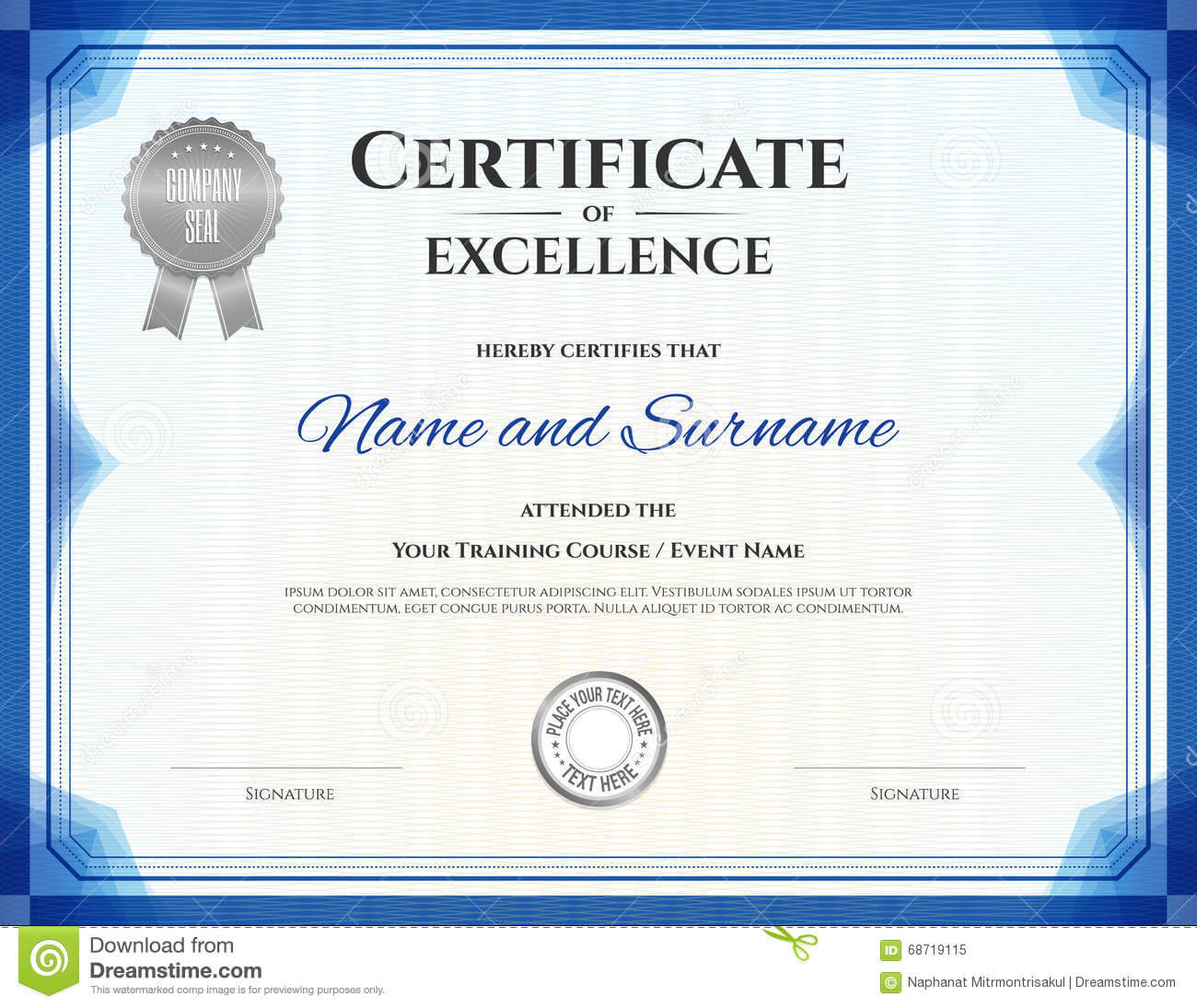 Certificate Of Excellence In Vector Stock Vector With Regard To Free Certificate Of Excellence Template