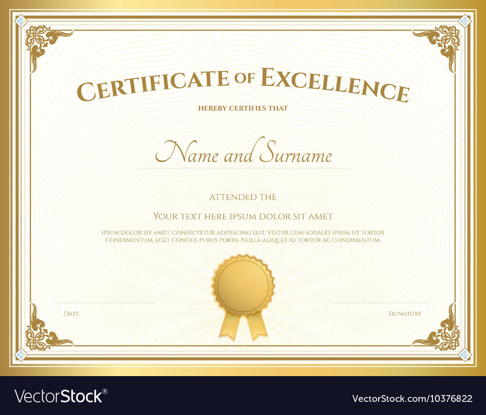 Certificate Of Excellence Template Gold Theme With Free Certificate Of Excellence Template