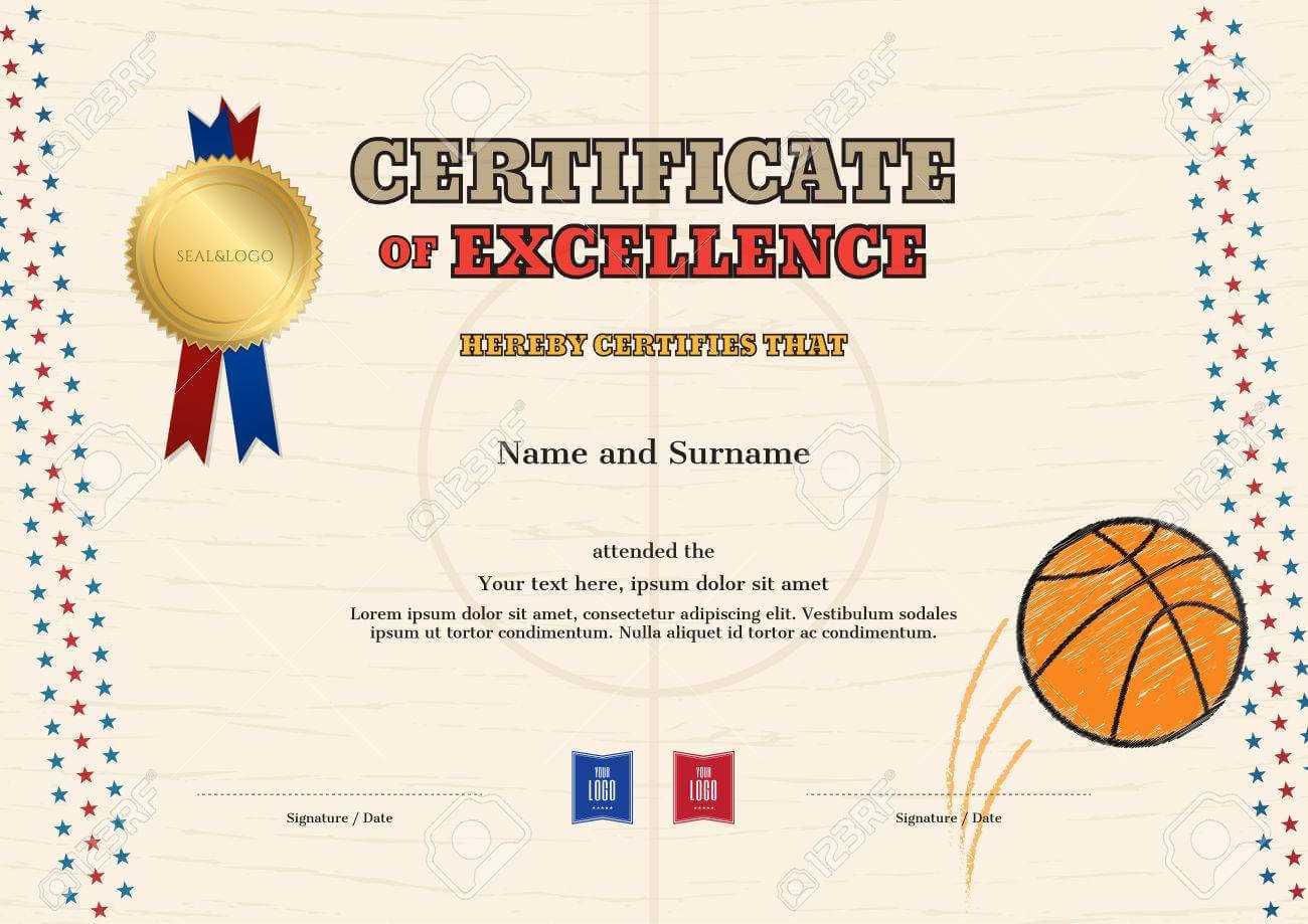 Certificate Of Excellence Template In Sport Theme For Basketball.. Throughout Basketball Camp Certificate Template