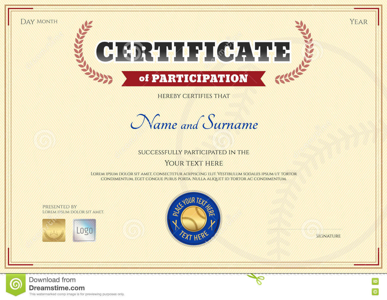 Certificate Of Participation Template In Baseball Sport For Free Templates For Certificates Of Participation