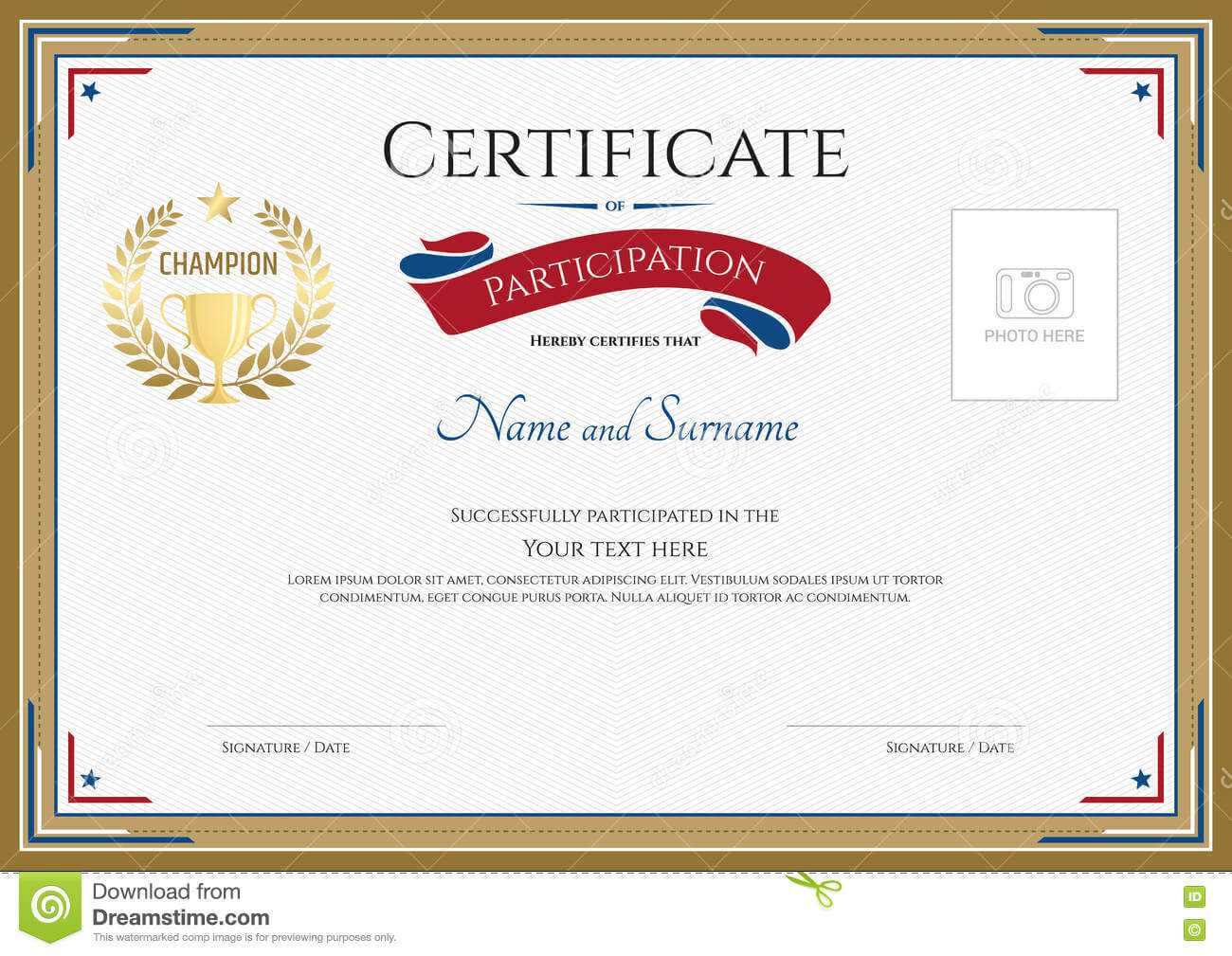 Certificate Of Participation Template In Sport Theme Stock Inside Certification Of Participation Free Template