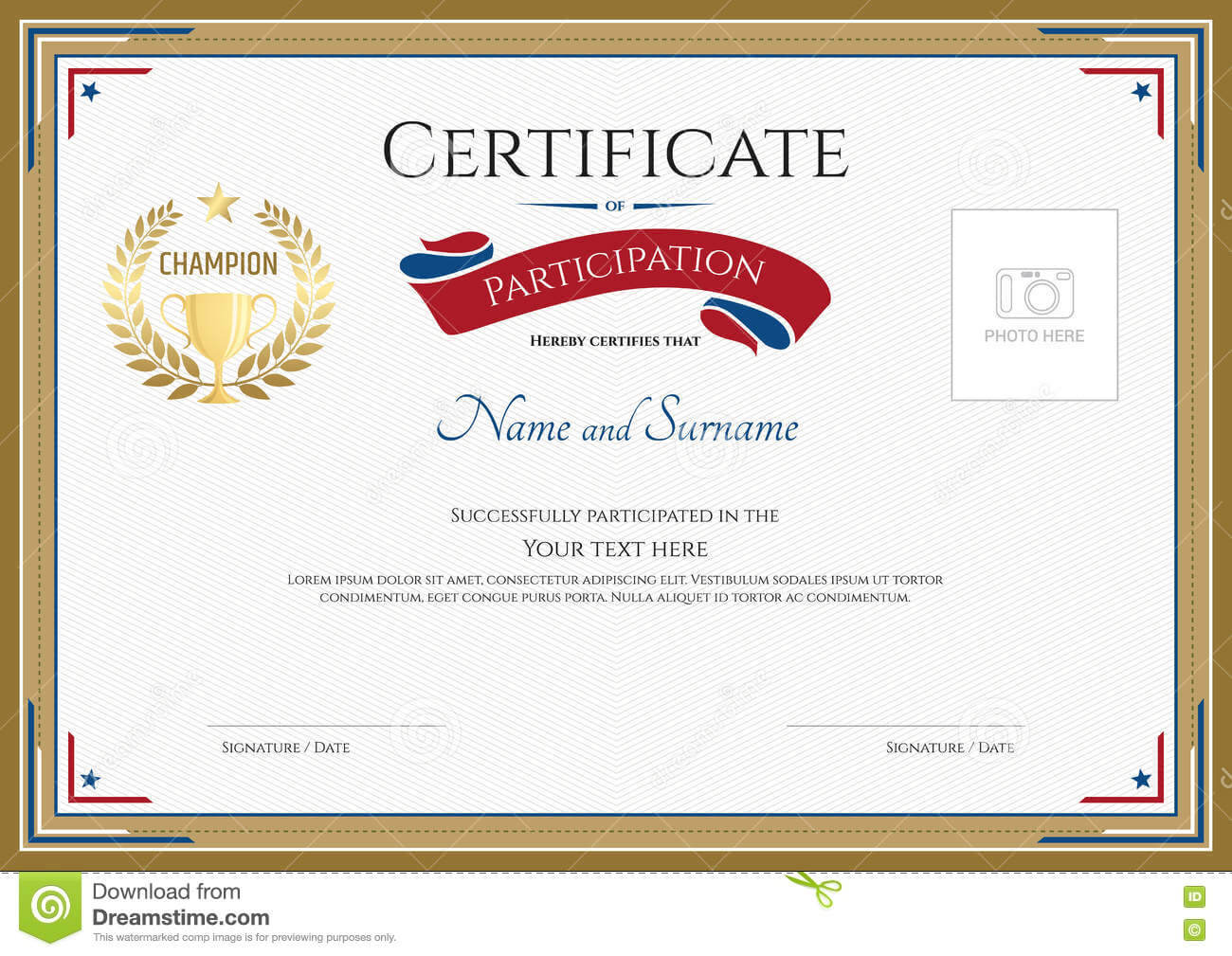 Certificate Of Participation Template In Sport Theme Stock Intended For Participation Certificate Templates Free Download