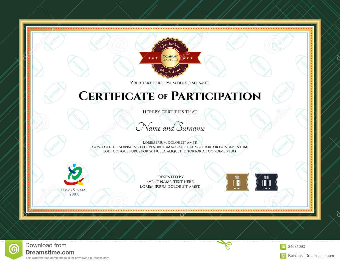 Certificate Of Participation Template In Sport Theme With Regarding Rugby League Certificate Templates
