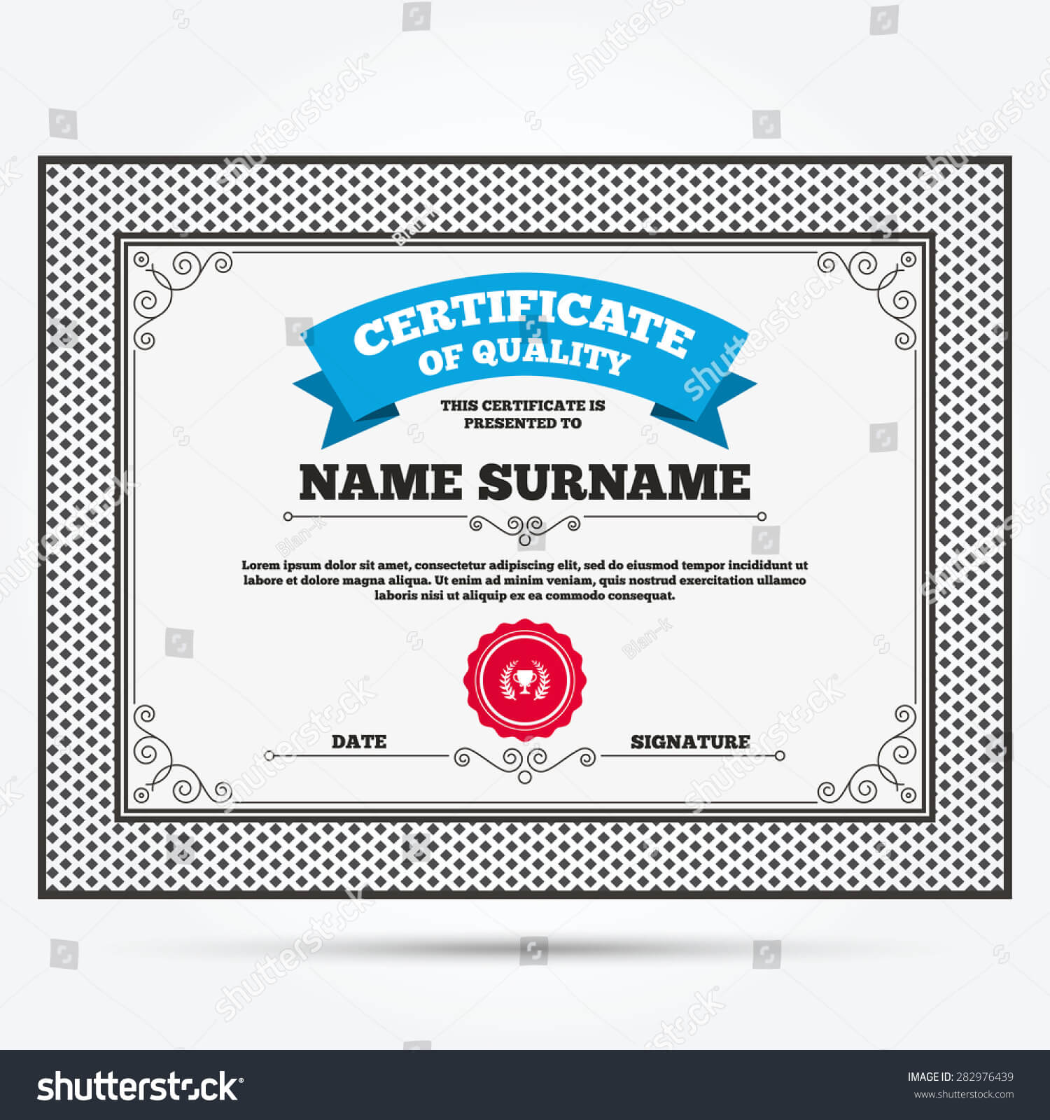 Certificate Quality First Place Cup Award Stock Vector With First Place Certificate Template