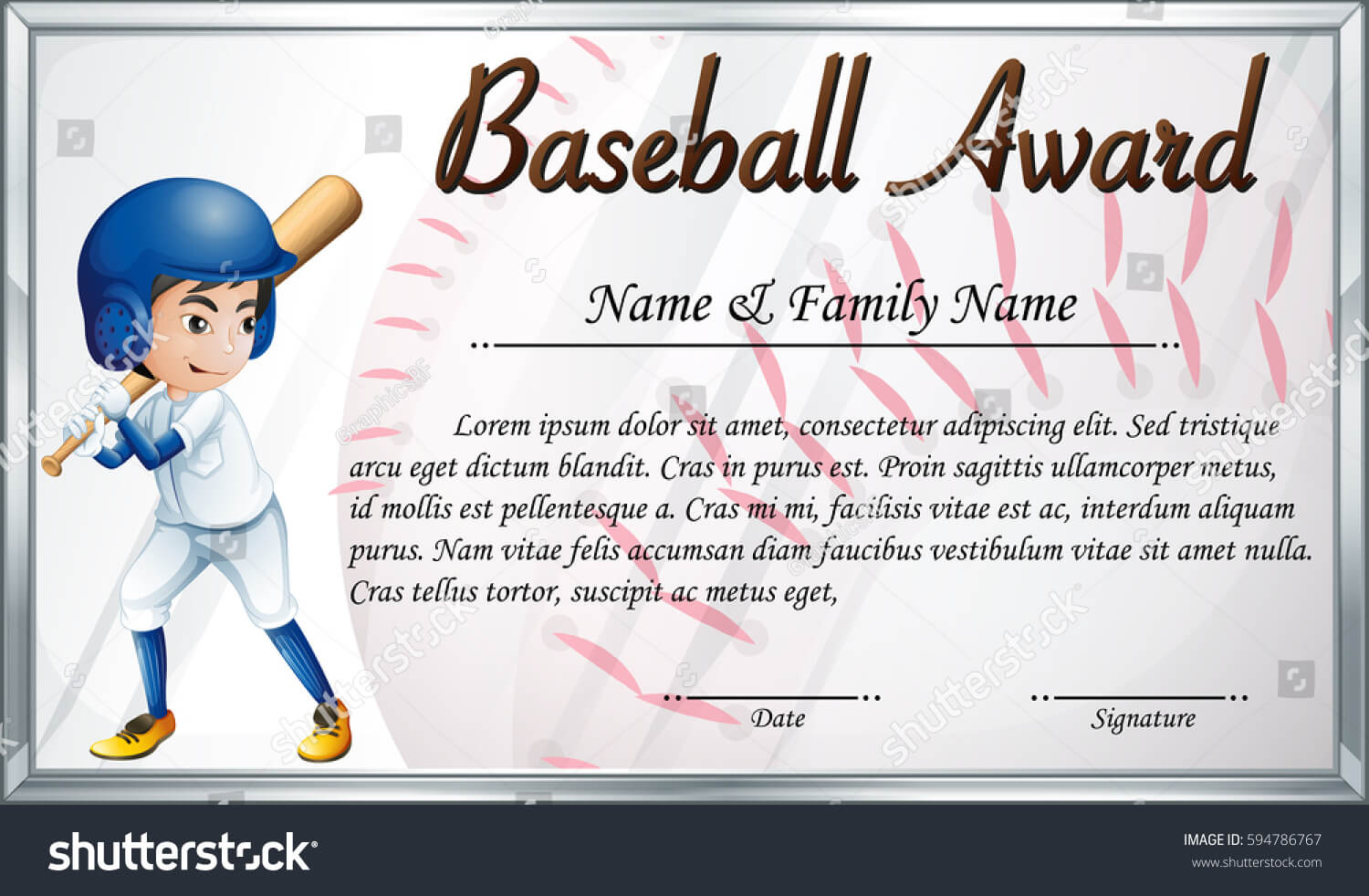 Certificate Template Baseball Award Baseball Player Stock Pertaining To Softball Certificate Templates Free