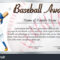 Certificate Template Baseball Award Baseball Player Stock Throughout Softball Award Certificate Template