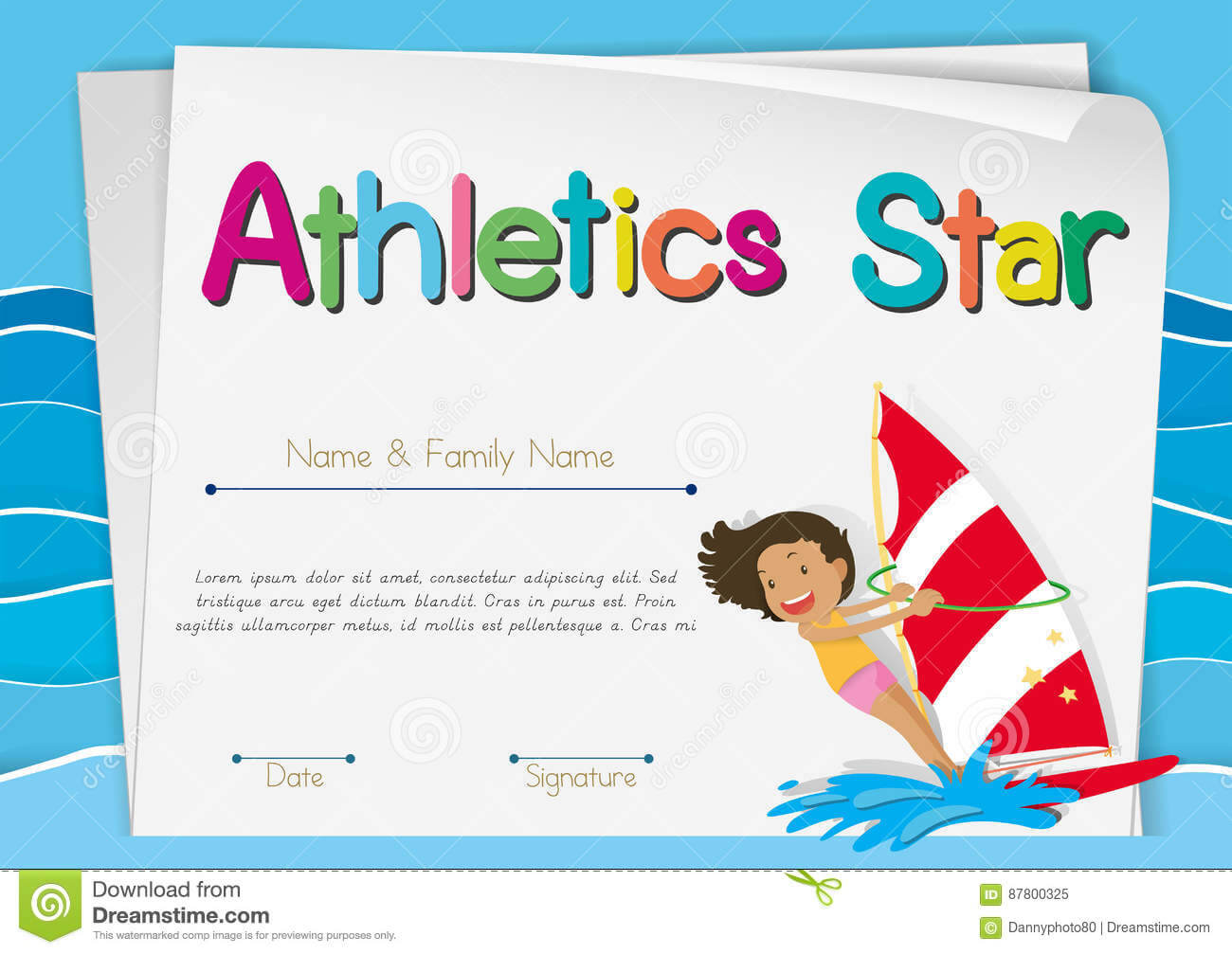 Certificate Template For Athletics Star Stock Vector Inside Athletic Certificate Template