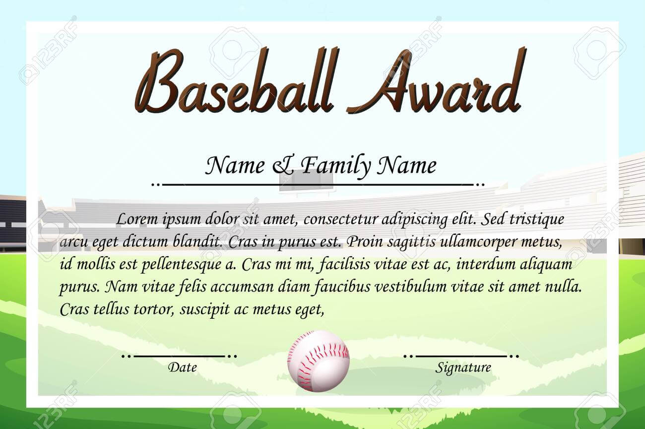 Certificate Template For Baseball Award Illustration Regarding Softball Award Certificate Template