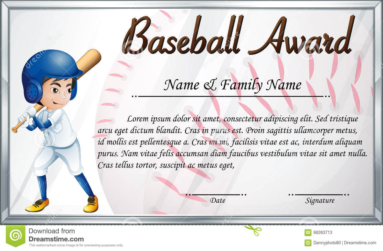 Certificate Template For Baseball Award With Baseball Player For Softball Certificate Templates