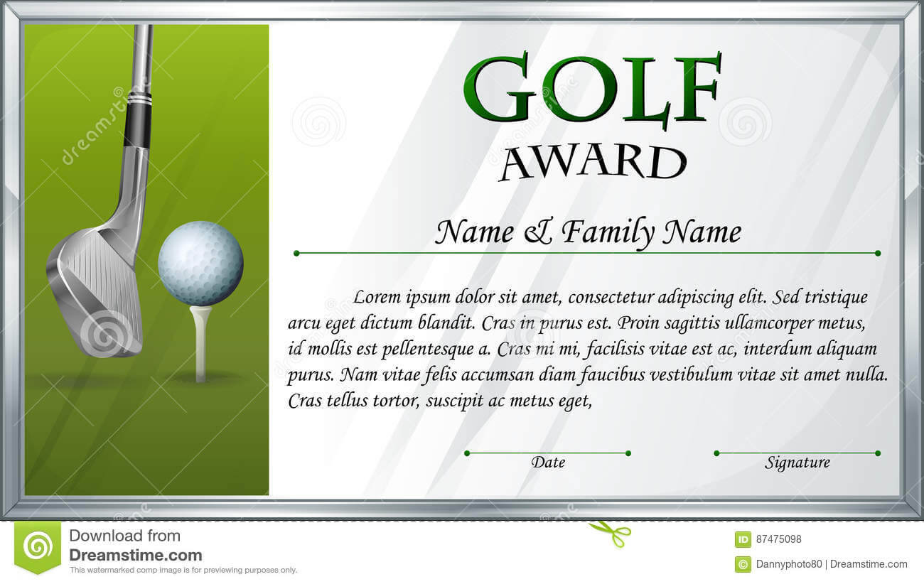Certificate Template For Golf Award Stock Vector With Regard To Golf Gift Certificate Template