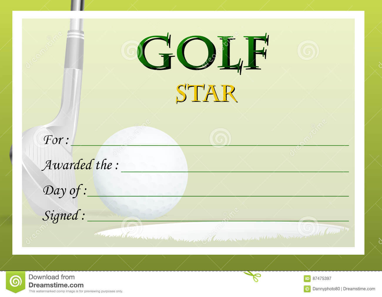 Certificate Template For Golf Star Stock Vector For Golf Gift Certificate Template