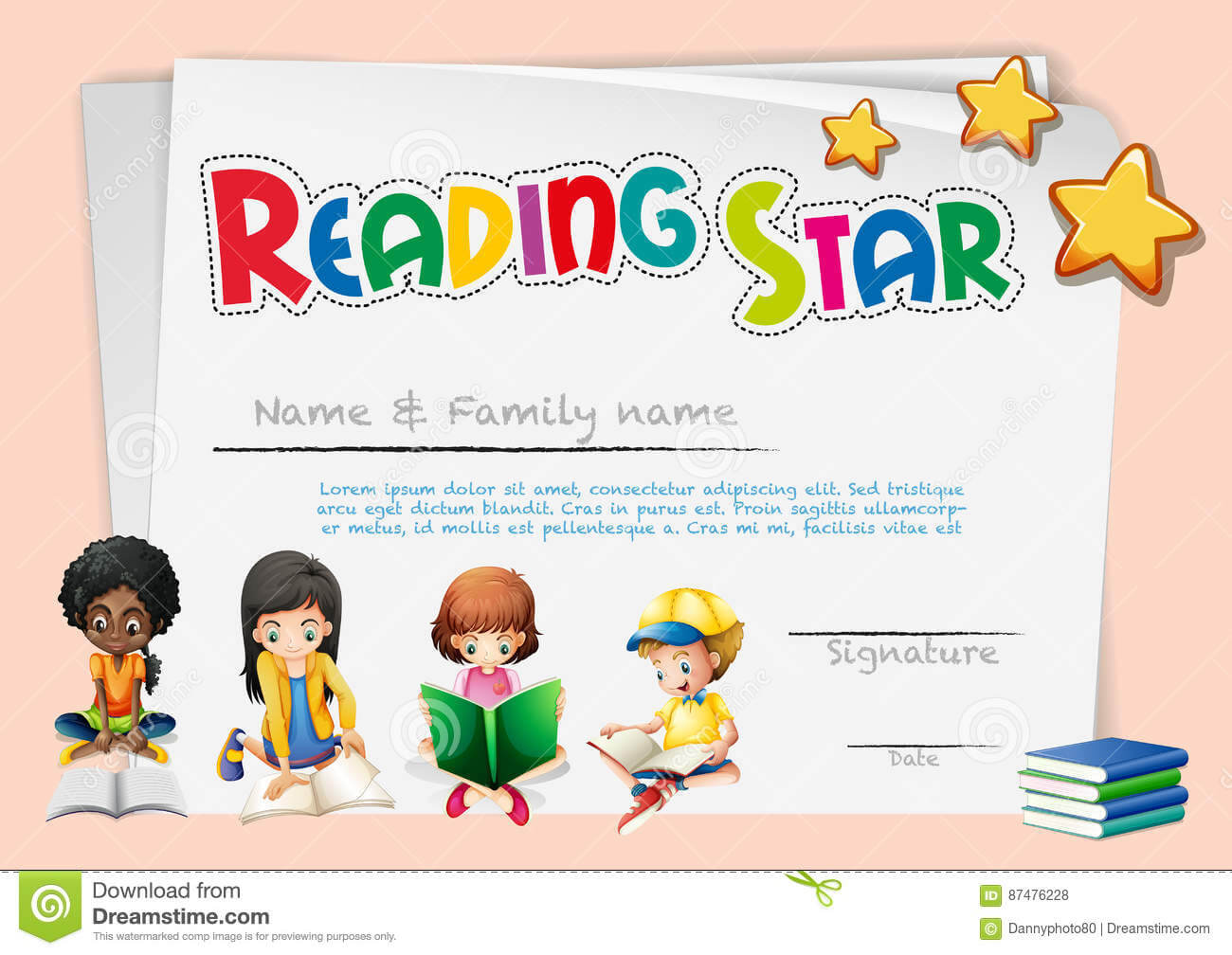 Certificate Template For Reading Star Stock Vector Intended For Star Award Certificate Template