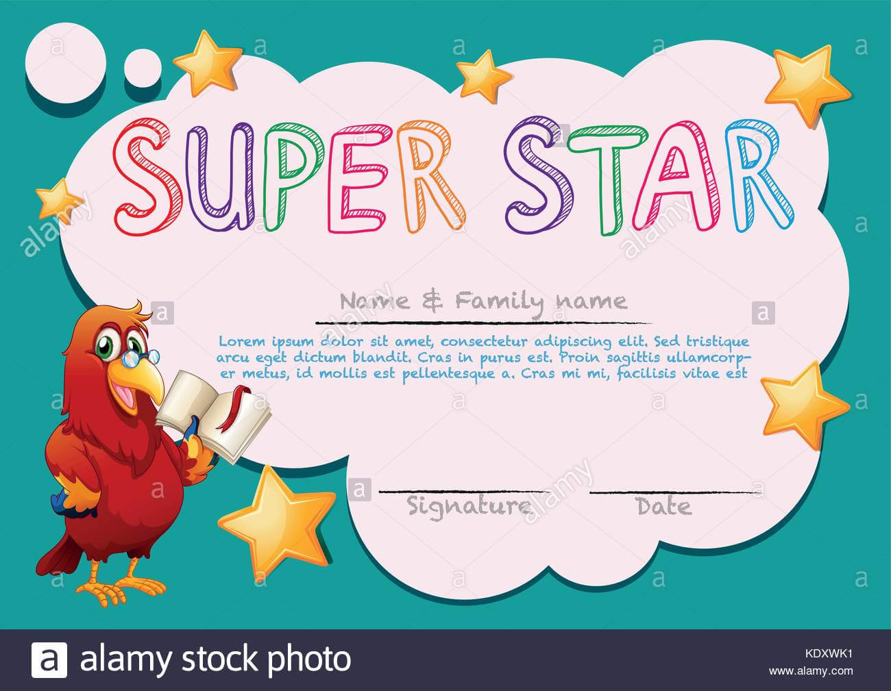 Certificate Template For Super Star Illustration Stock In Star Award Certificate Template