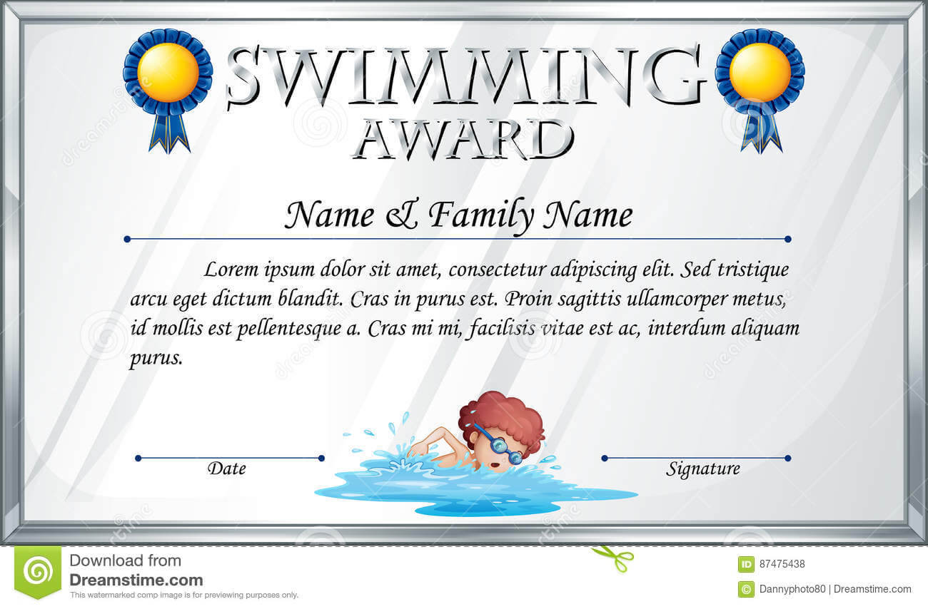 Certificate Template For Swimming Award Stock Vector In Swimming Award Certificate Template