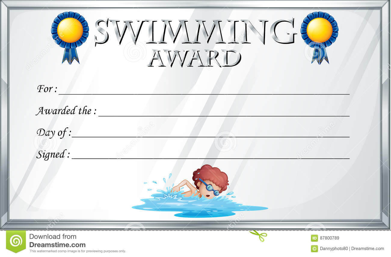 Certificate Template For Swimming Award Stock Vector With Regard To Swimming Award Certificate Template