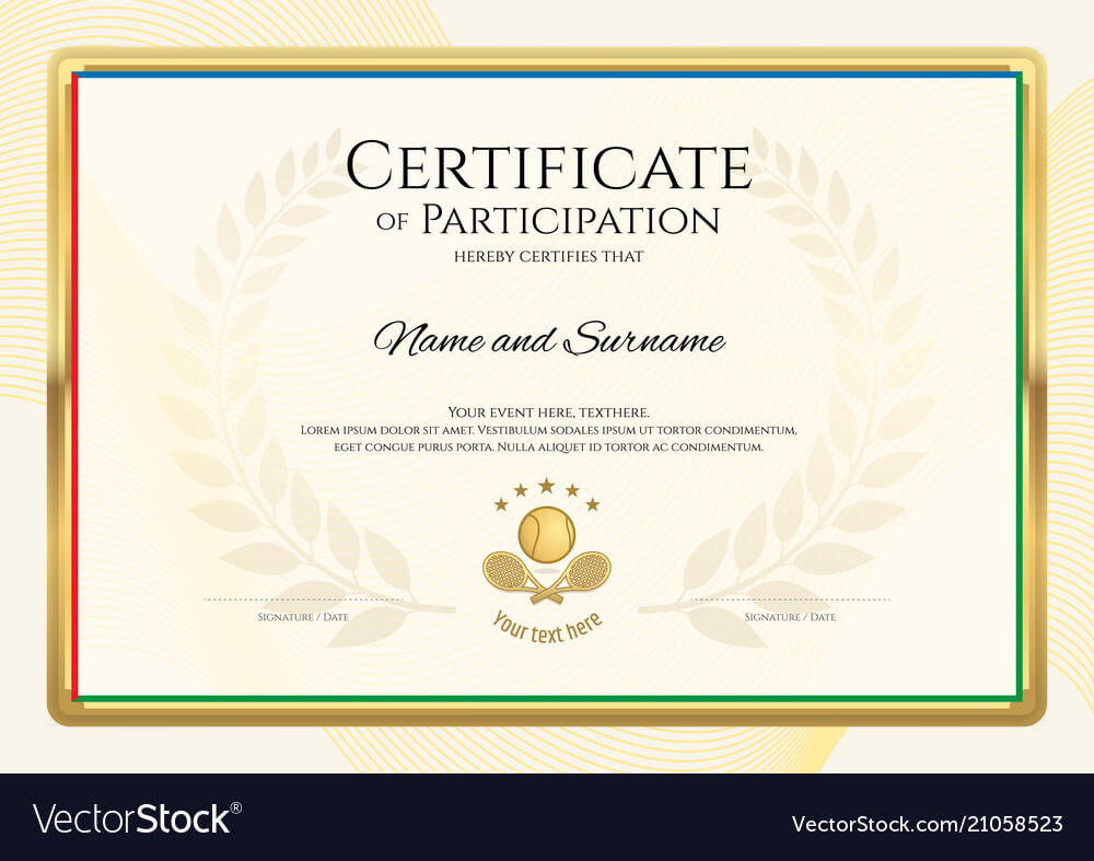 Certificate Template In Sport Theme With Border Within Tennis Certificate Template Free