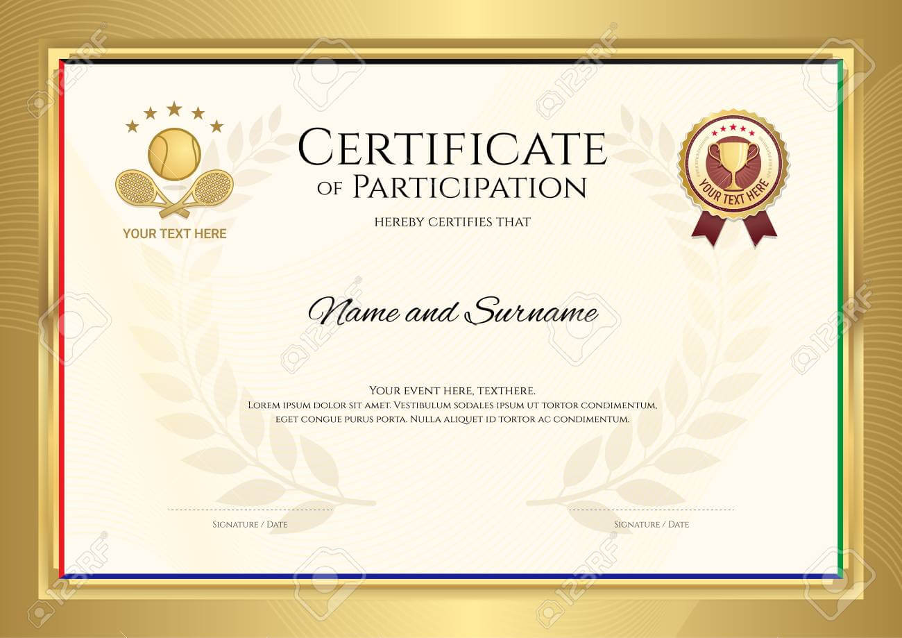 Certificate Template In Tennis Sport Theme With Gold Border Frame,.. Intended For Tennis Gift Certificate Template