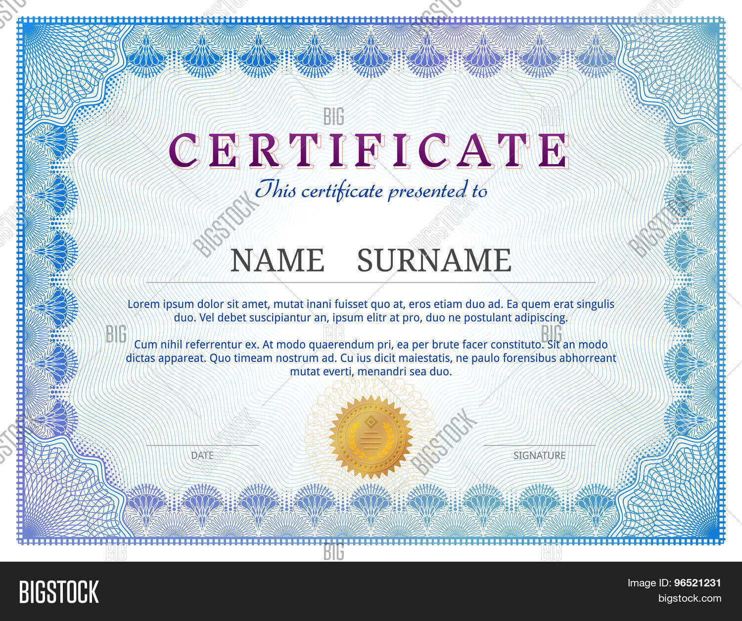 Certificate Template Vector & Photo (Free Trial) | Bigstock Pertaining To Validation Certificate Template