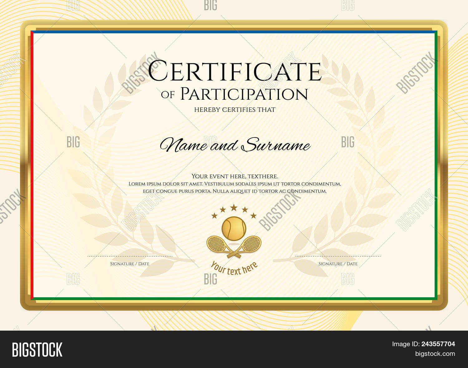 Certificate Template Vector & Photo (Free Trial) | Bigstock Regarding Tennis Gift Certificate Template
