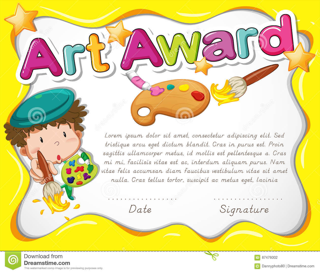 Certificate Template With Artist And Watercolor Stock Vector Inside Free Art Certificate Templates
