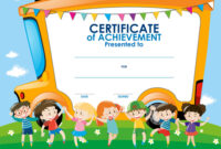 Certificate Template With Children And School Bus throughout Certificate Of Achievement Template For Kids