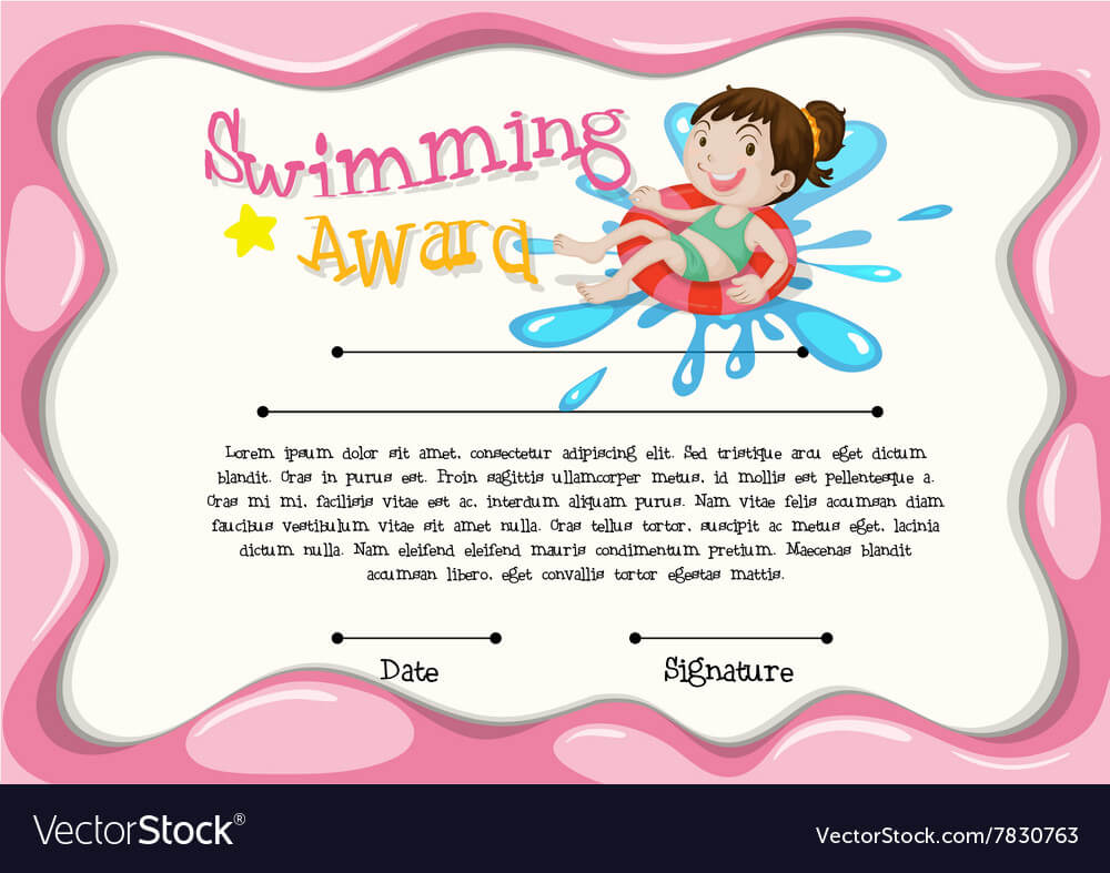 Certificate Template With Girl Swimming Regarding Swimming Certificate Templates Free