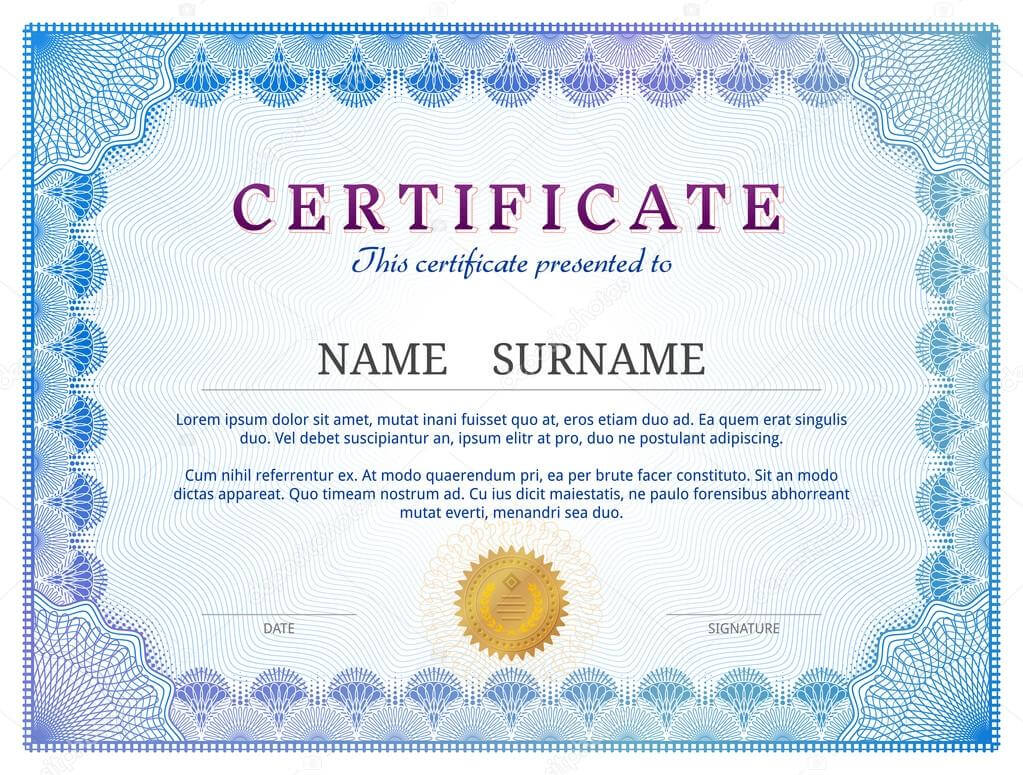 Certificate Template With Guilloche Elements — Stock Vector In Validation Certificate Template
