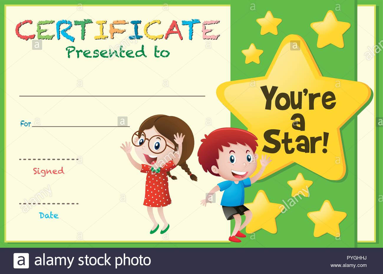 Certificate Template With Kids And Stars Illustration Stock Pertaining To Star Award Certificate Template