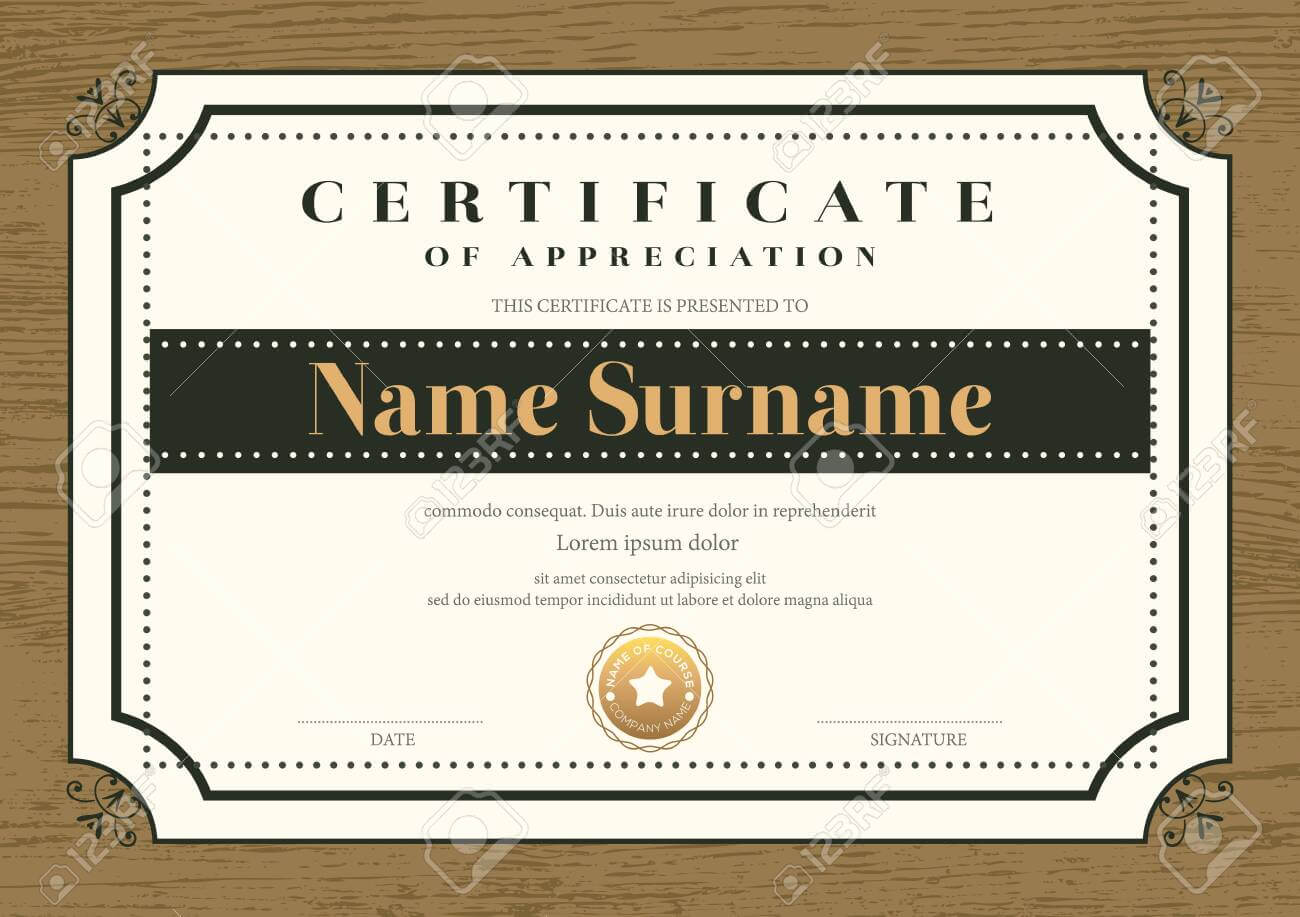 Certificate Template With Vintage Frame On Wooden Background Inside Commemorative Certificate Template