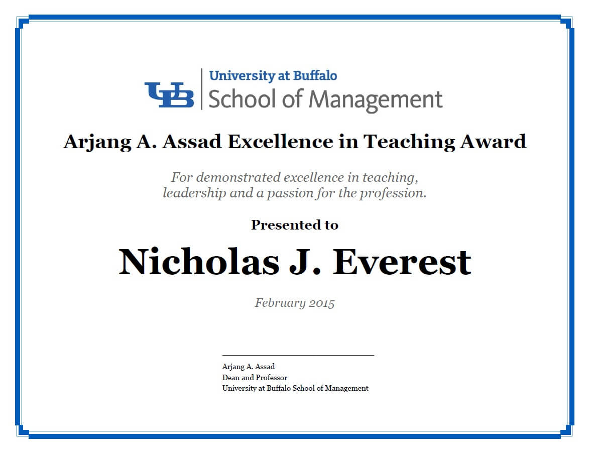 Certificates – School Of Management – University At Buffalo Intended For Classroom Certificates Templates