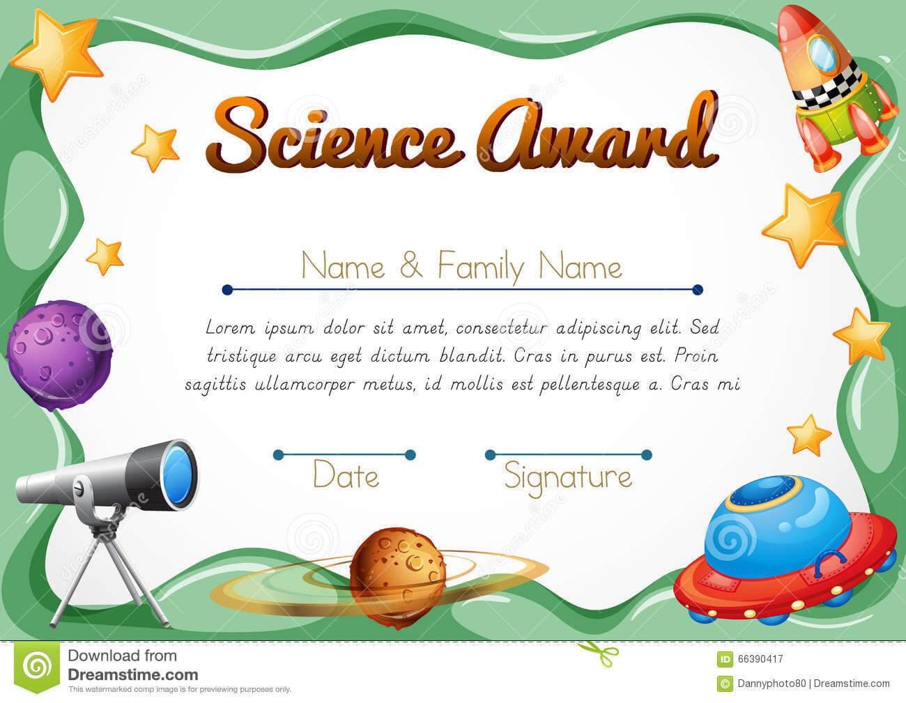 Certification Template For Science Award Stock Vector For Gymnastics Certificate Template
