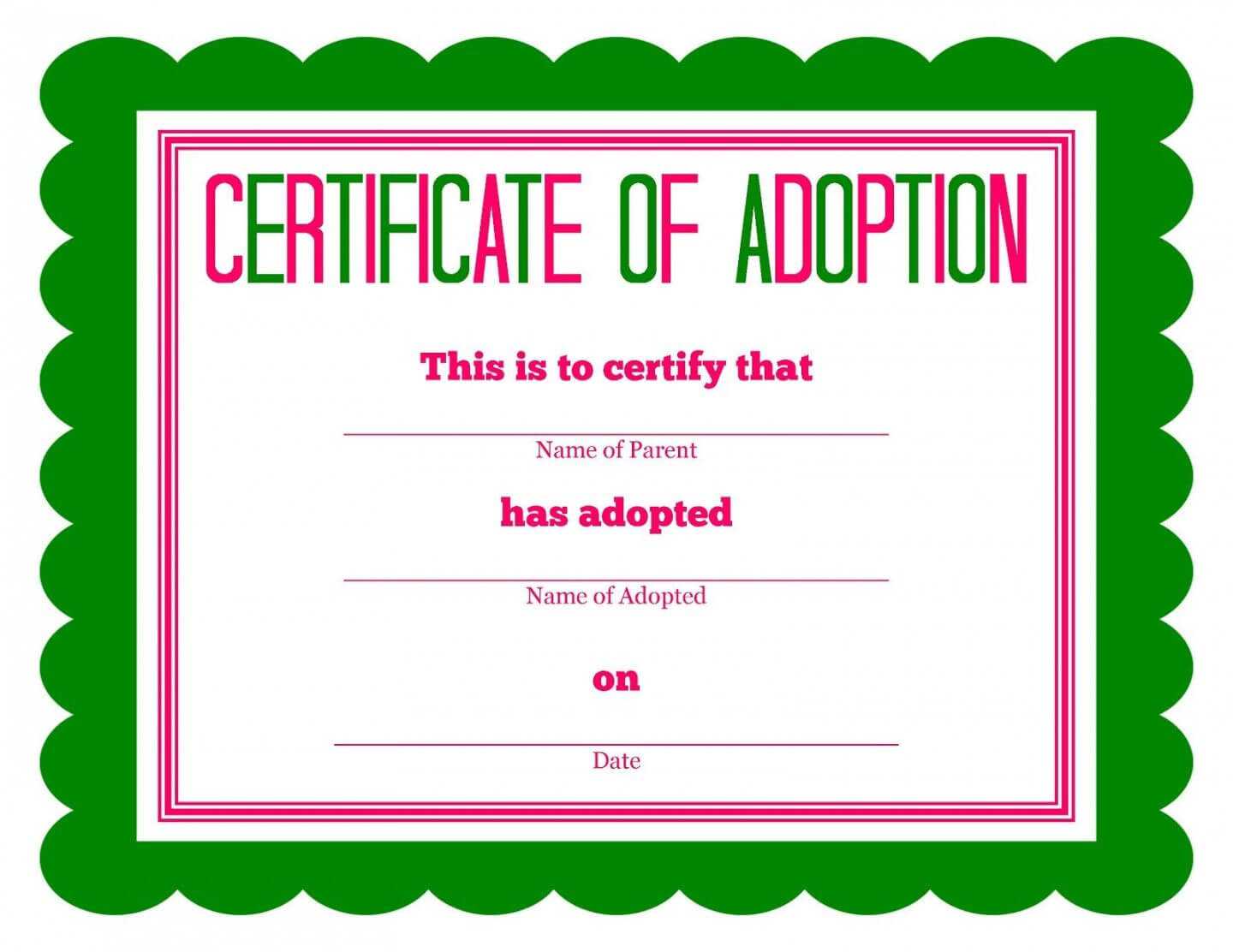 Child Adoption Certificate Template Intended For Child Adoption Certificate Template