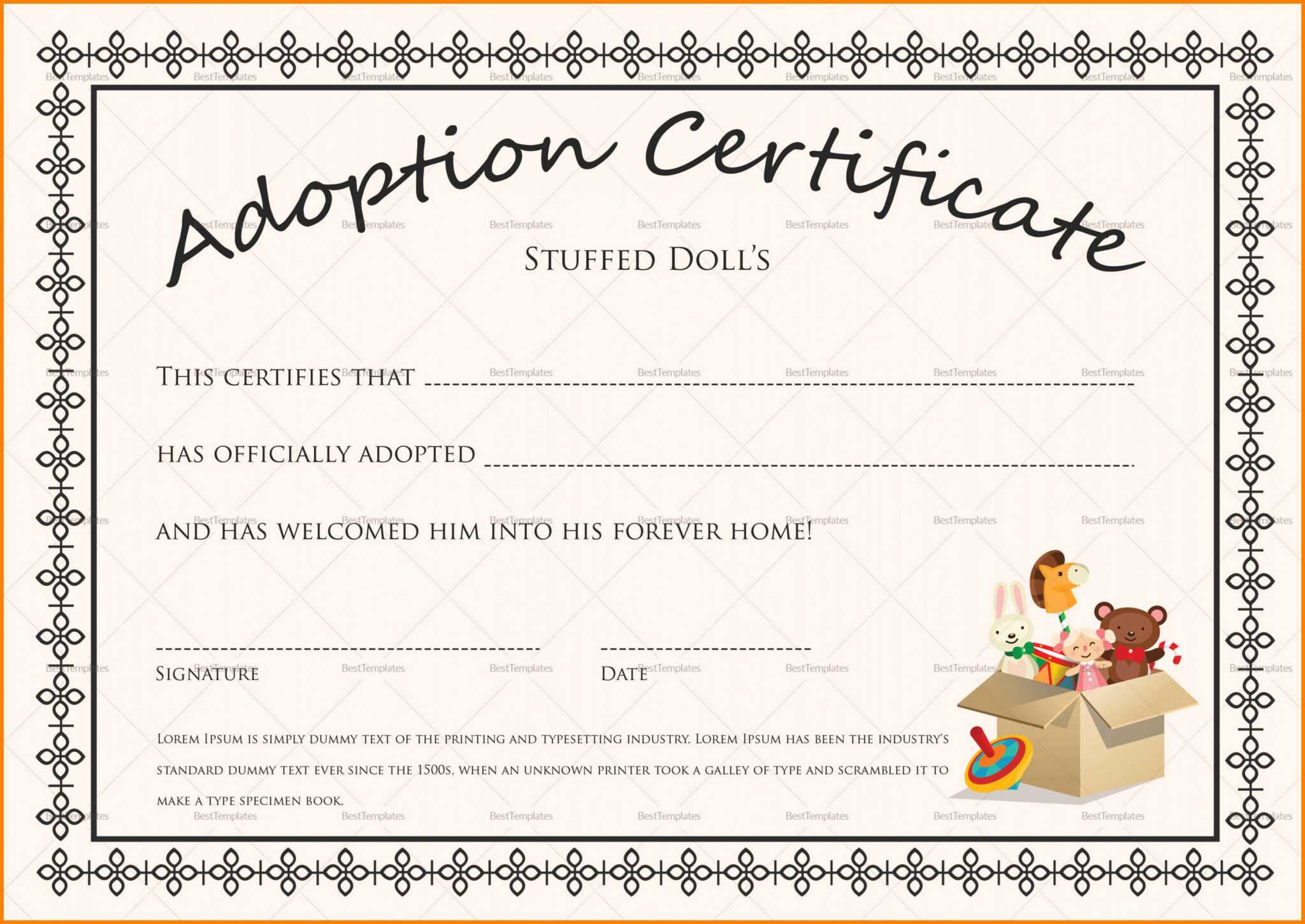 Blank Adoption Certificate Template Professional Template