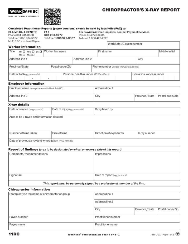 Chiropractor's X Ray Report (Form 11Rc) With Chiropractic X Ray Report Template