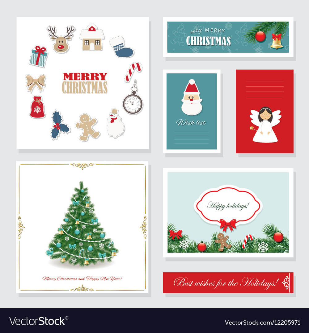 Christmas Card Templates Set Intended For Adobe Illustrator Christmas Card Template