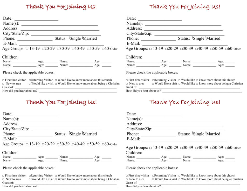 Church Visitor Card Template With Church Visitor Card Template
