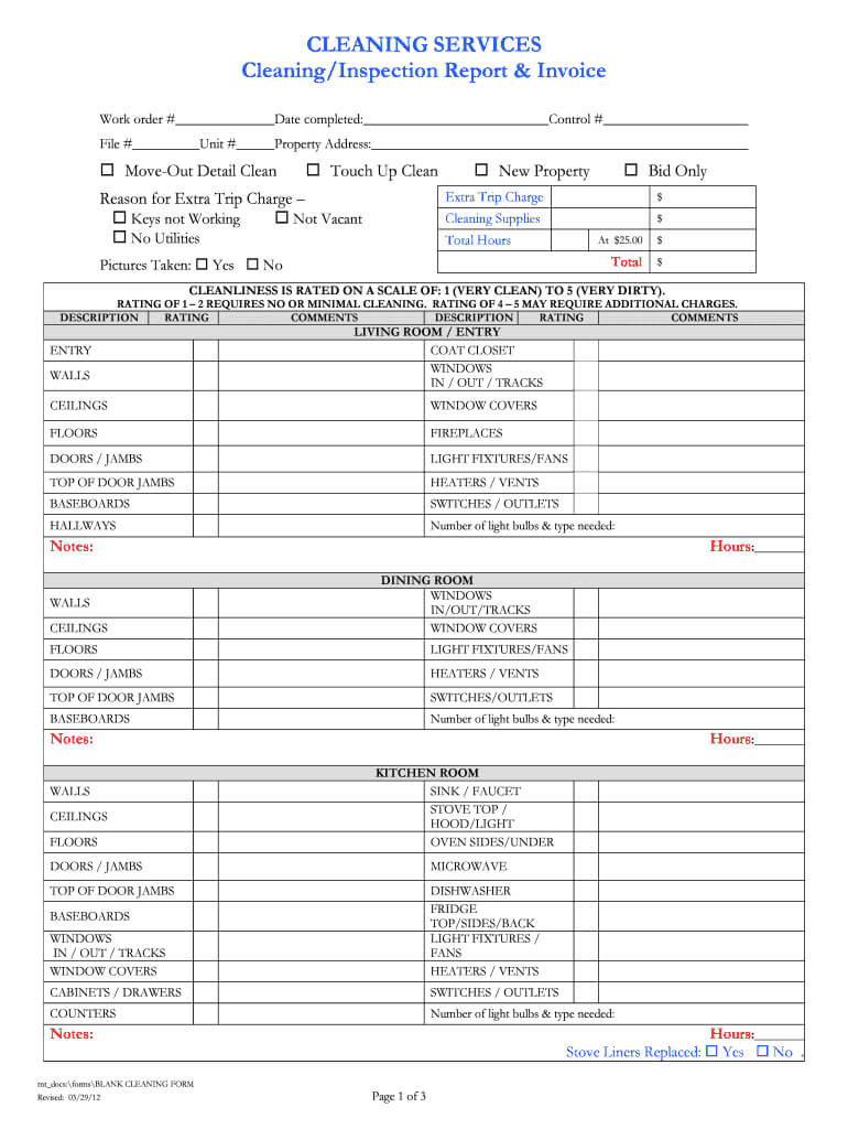 Cleaning Report – Fill Online, Printable, Fillable, Blank With Regard To Cleaning Report Template