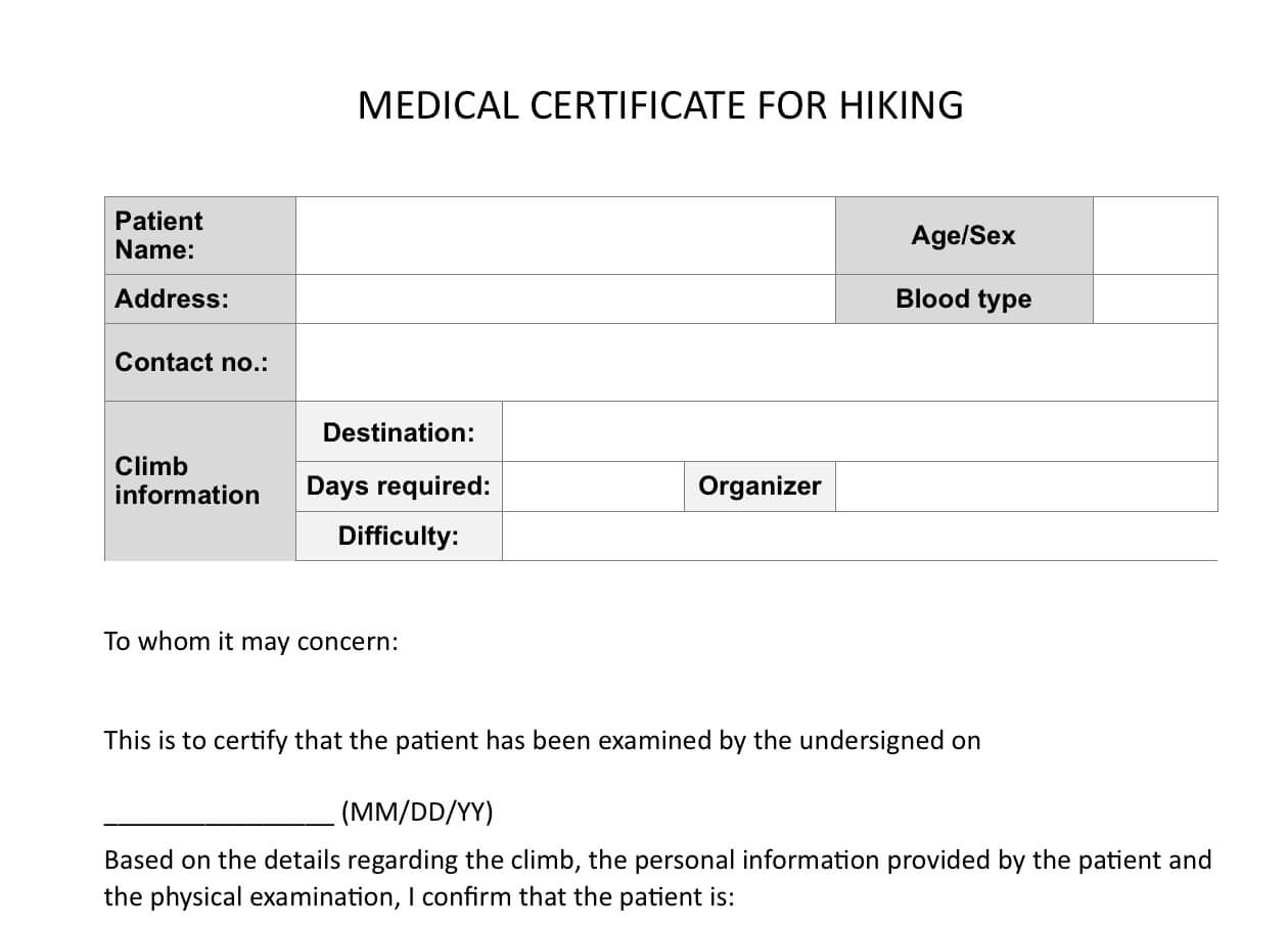 Climb Health: Sample Medical Certificate For Hiking – Pinoy Pertaining To Fit To Fly Certificate Template
