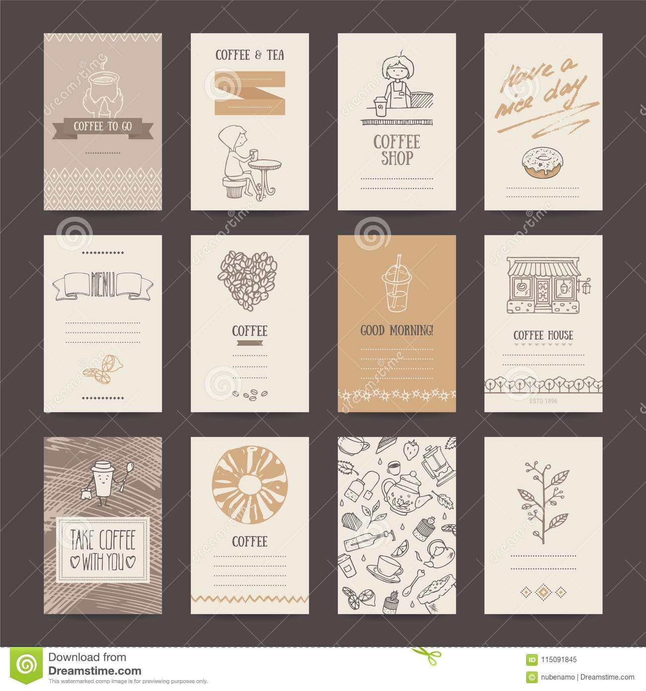 Coffee Shop Business Card, Flyer, Menu Template Stock Vector Pertaining To Pages Business Card Template