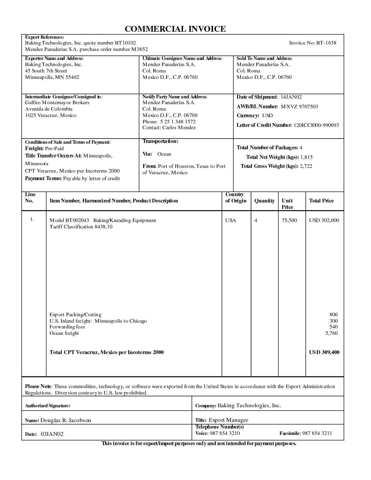 Commercial Invoice Template Word – Yatay.horizonconsulting.co Regarding Commercial Invoice Template Word Doc