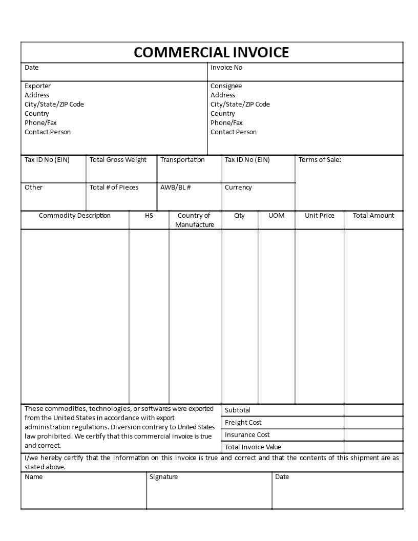 Commercial Invoice | Templates At Allbusinesstemplates Pertaining To Commercial Invoice Template Word Doc