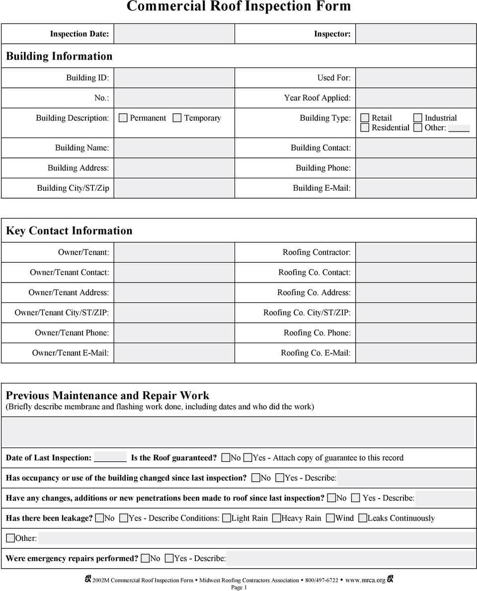 Commercial Roof Inspection Form – Pdf Free Download Intended For Roof Inspection Report Template