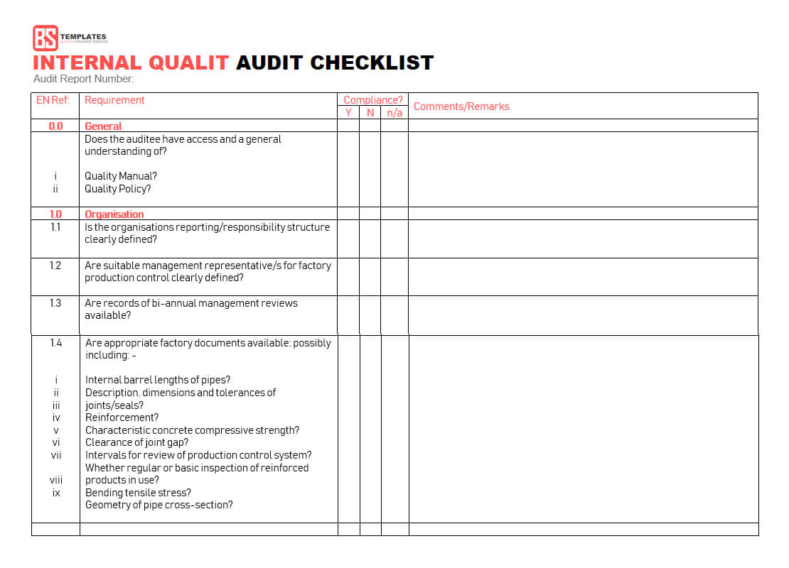 Company Internal Auditing Activity Checklist Sample Audit With Iso 9001 Internal Audit Report Template
