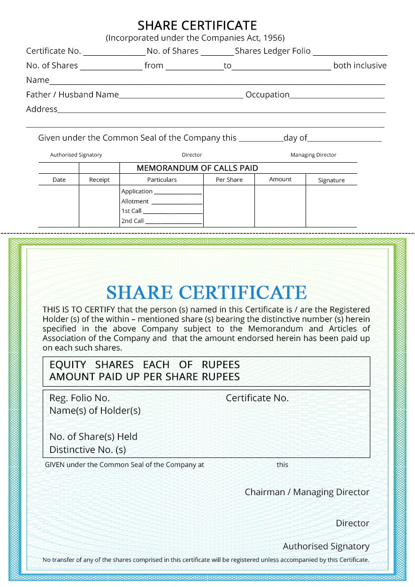 Company Share Certificate – Procedure For Issuing – Indiafilings Pertaining To Share Certificate Template Australia