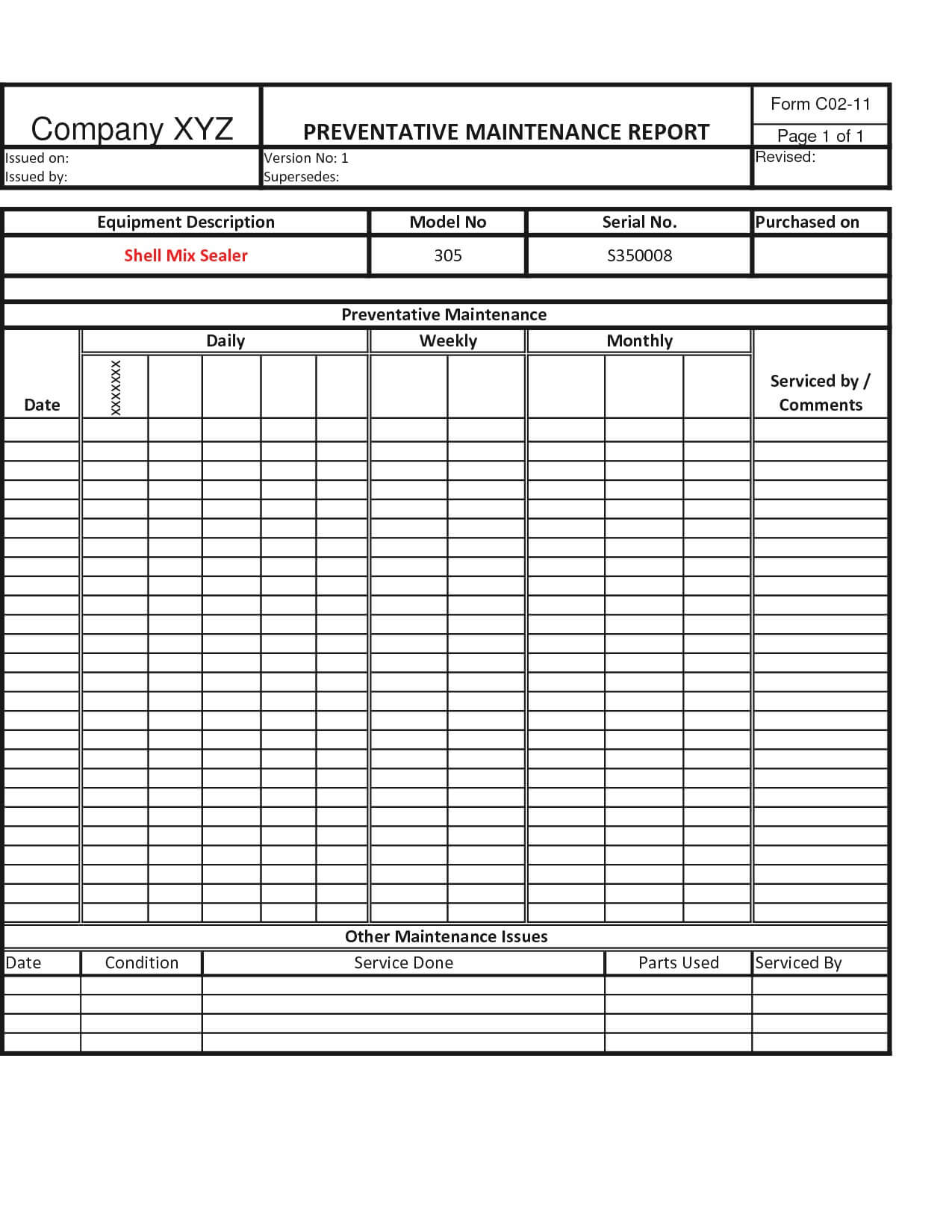 Computer Maintenance Report Form Template Service Format With Equipment Fault Report Template