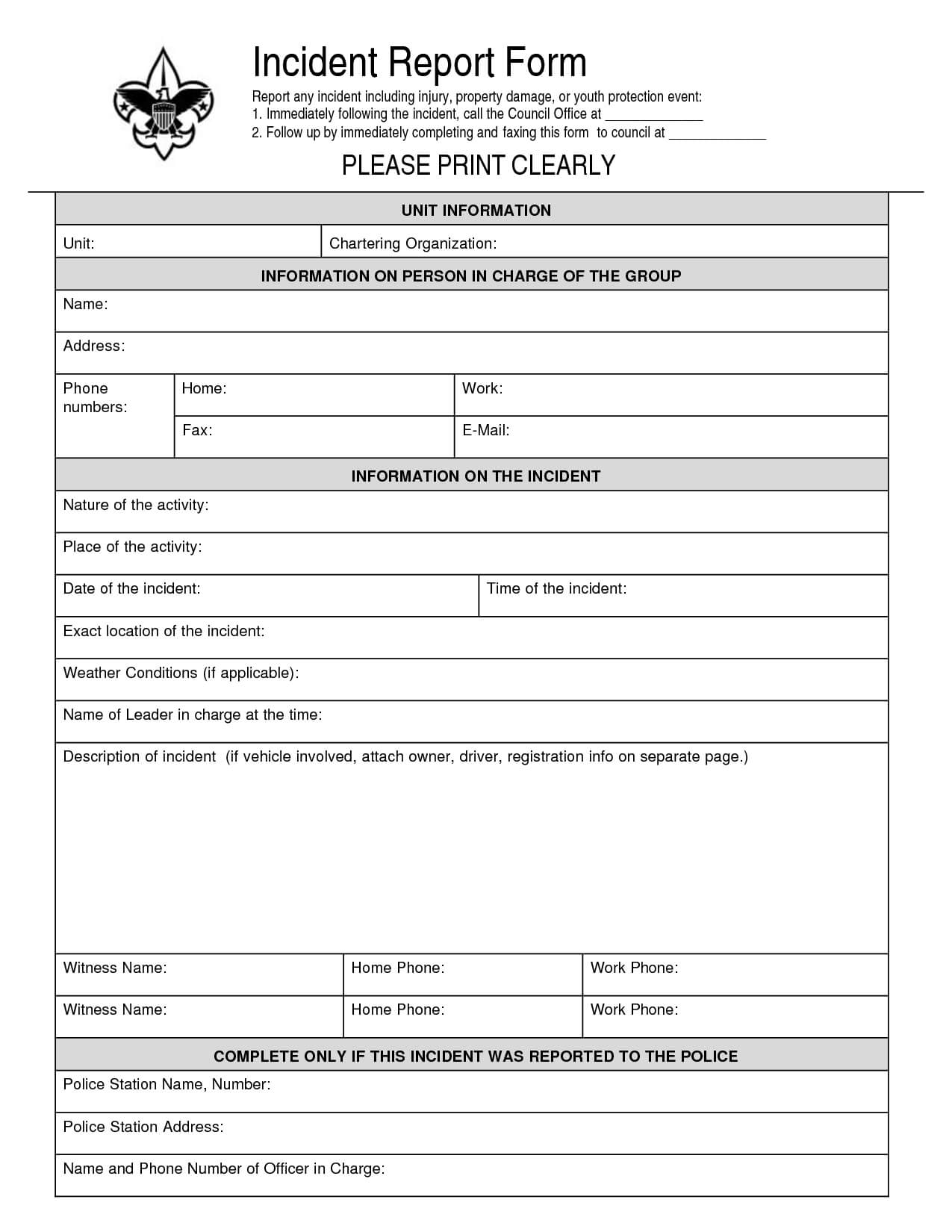 Construction Accident Report Form Sample Work Incident For Vehicle Accident Report Form Template