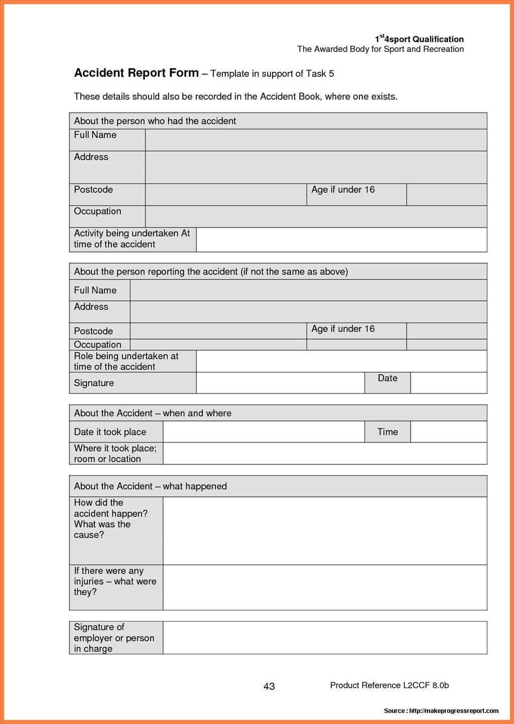 Construction Accident Report Form Sample Work Incident Pertaining To Hse Report Template