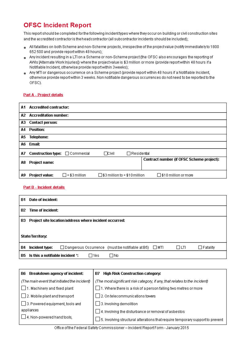 Construction Incident Report Form | Templates At Intended For Construction Accident Report Template